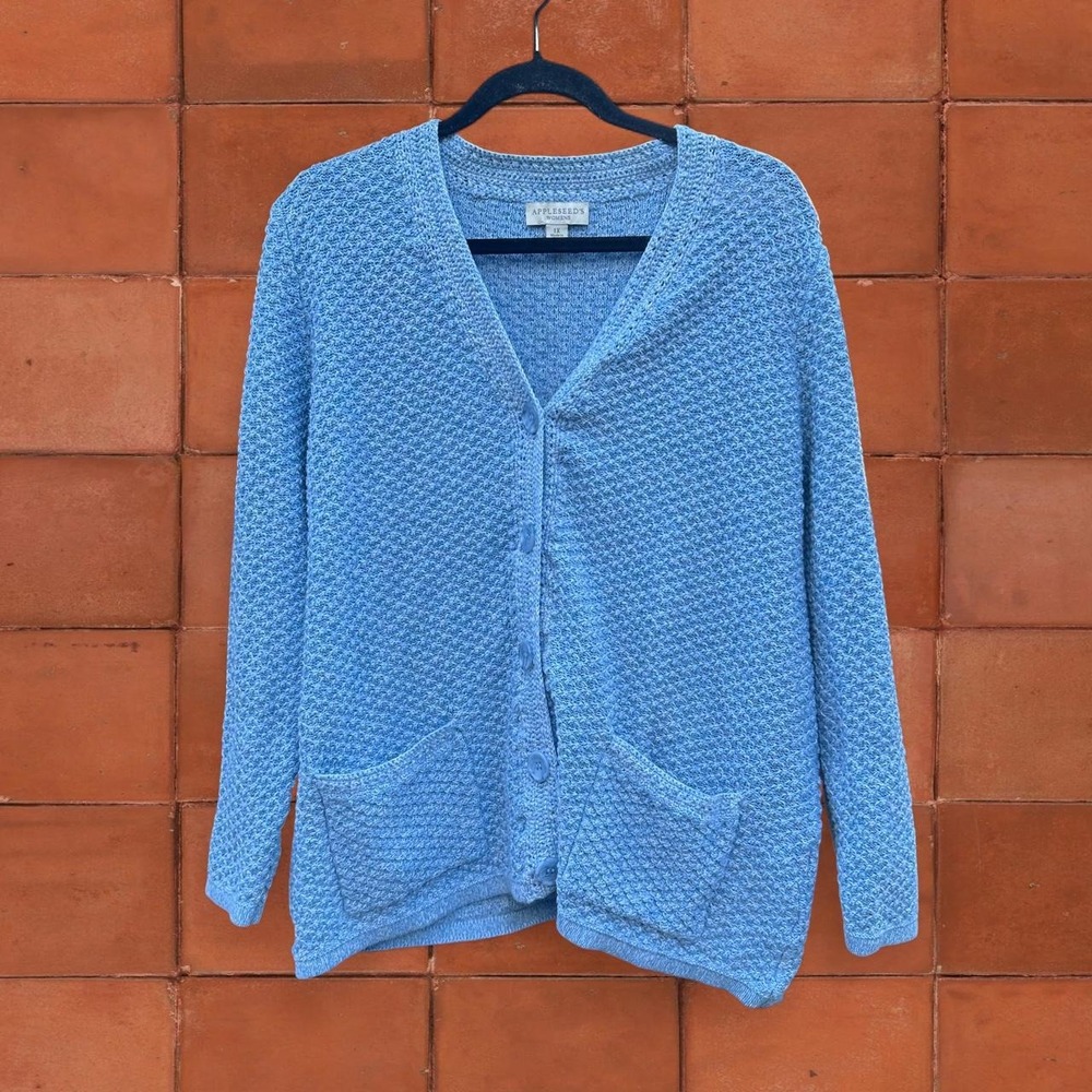 Blue Grandpacore 100% Cotton Appleseeds Women's Cardigan w Large Buttons Size 1X